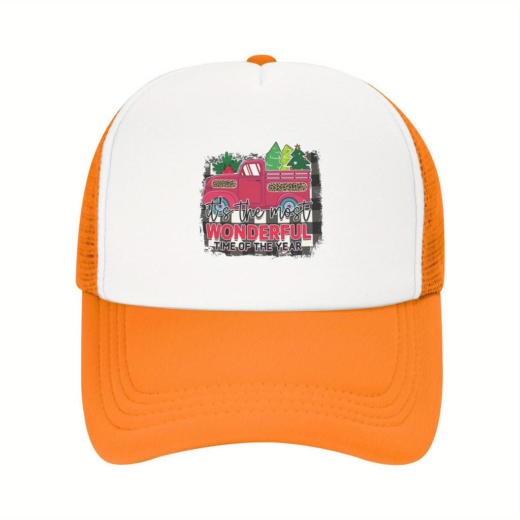 Wonderful Time of Year Christmas Trucker Hat Festive Red Truck Mesh Baseball Cap Breathable Adult Snapback