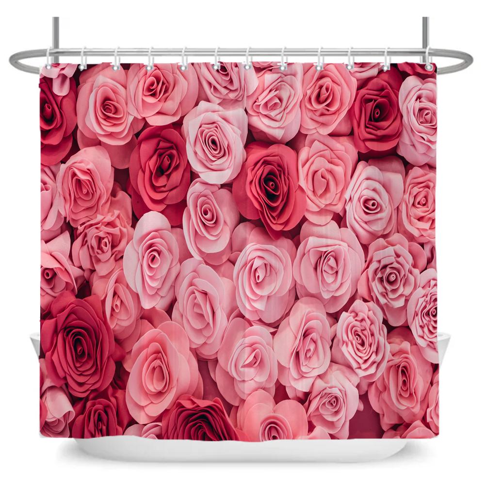 Natural Flowers Butterfly Shower Curtain Morden Art Floral Girl Waterproof Fabric Bathroom Curtain Room Decor Curtain With Hooks