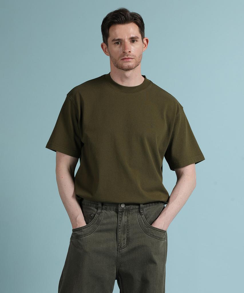 PANICALE Khaki Heavy Cotton Logo Short Sleeve T-Shirt (Type B)