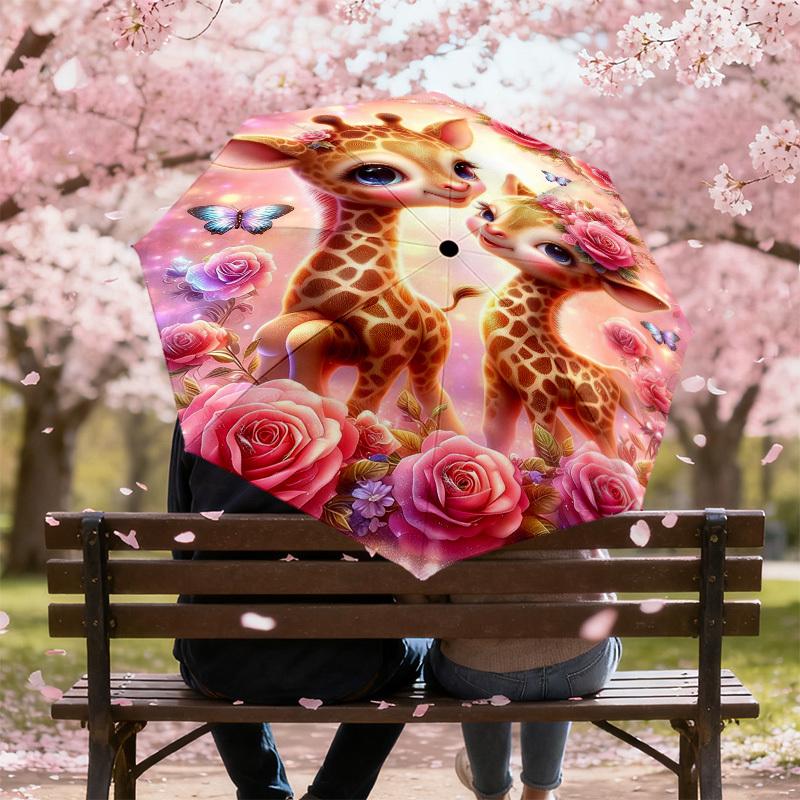 1PC Giraffe Flowers Umbrella-8-Rib Reinforced, Automatic Open, Lightweight & Durable, Fashion Accessory for Outdoor-L0402