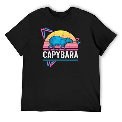 Capybara Rétro Néon Style Années 80 Cool Drôle Vaporwave T-shirt personnalisés coton t-shirts graphiques t-shirts graphiques homme anime