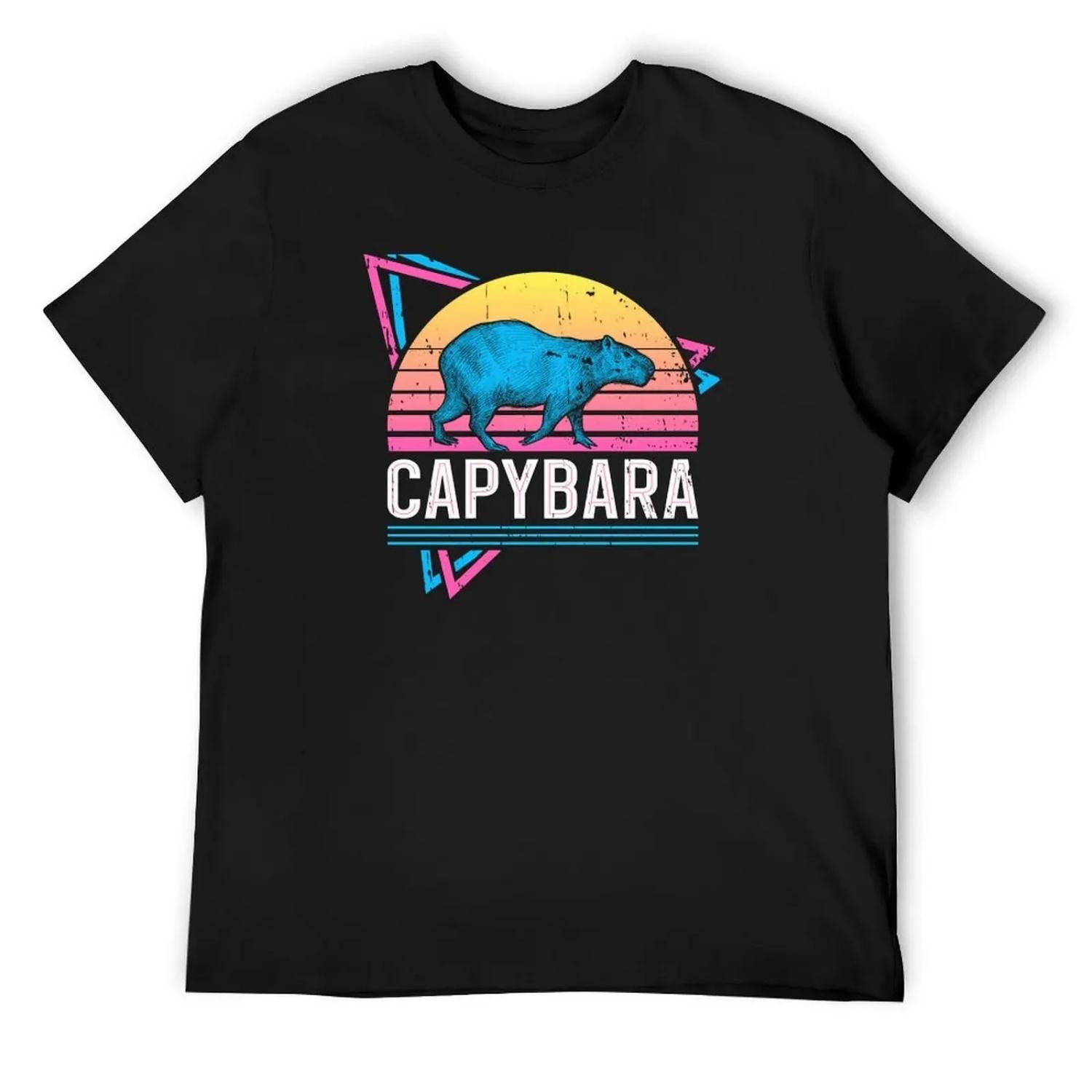 

Capybara Retro Neon 80 s Style Cool Funny Vaporwave T-Shirt customs cotton graphic tees mens graphic t-shirts anime XXXXXL чорний