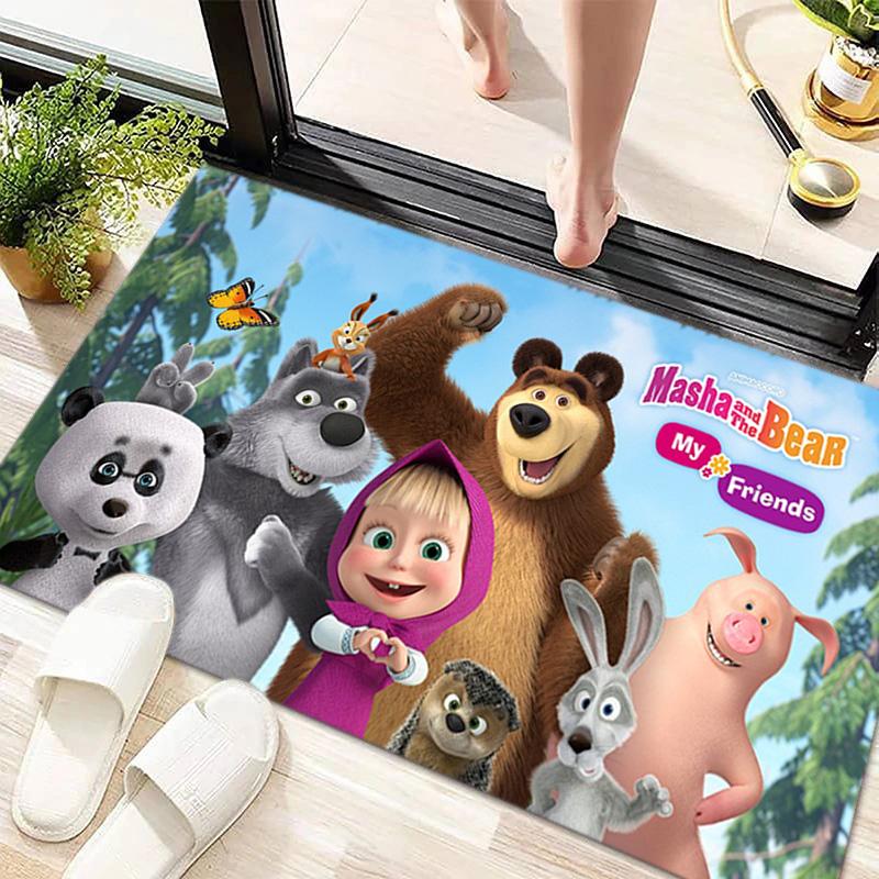 Russian animation Masha and the Bear Fairy Tale Cartoon Carpet Soft Home Living Room Bedroom Door Mat Outdoor Picnic Ground Mat rug T8