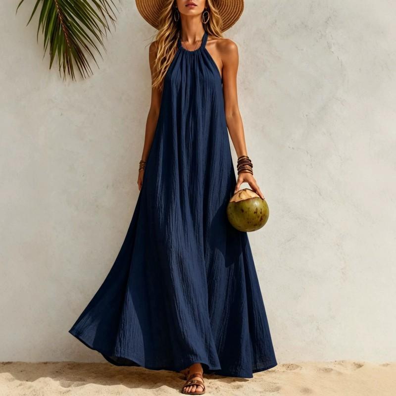 Womens Halter Neck Maxi Dress Loose Flowy Beach Bohemian Vacation