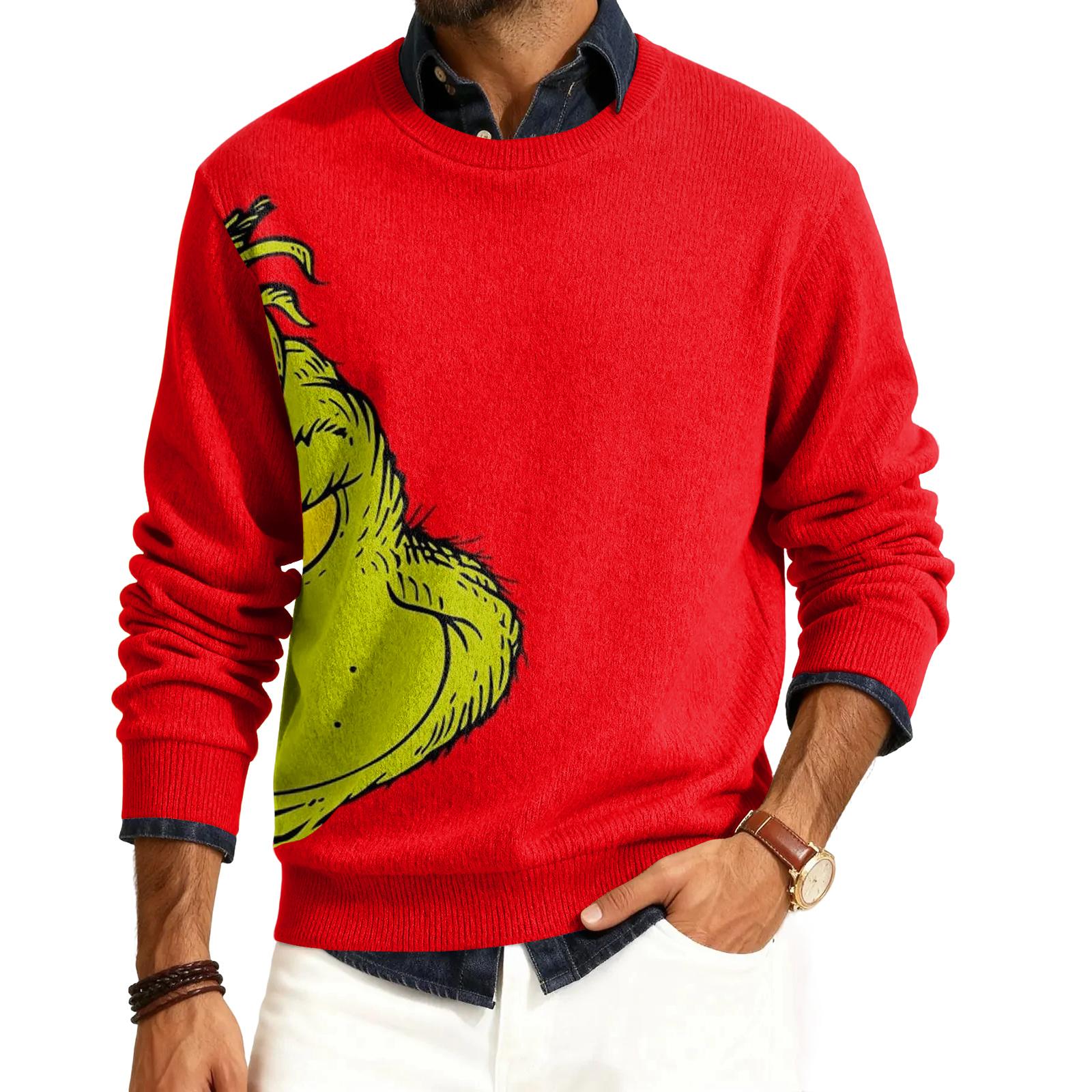 

Мужской пуловер с круглым вырезом, длинными рукавами и рубчатой вязкой XXXXL красный