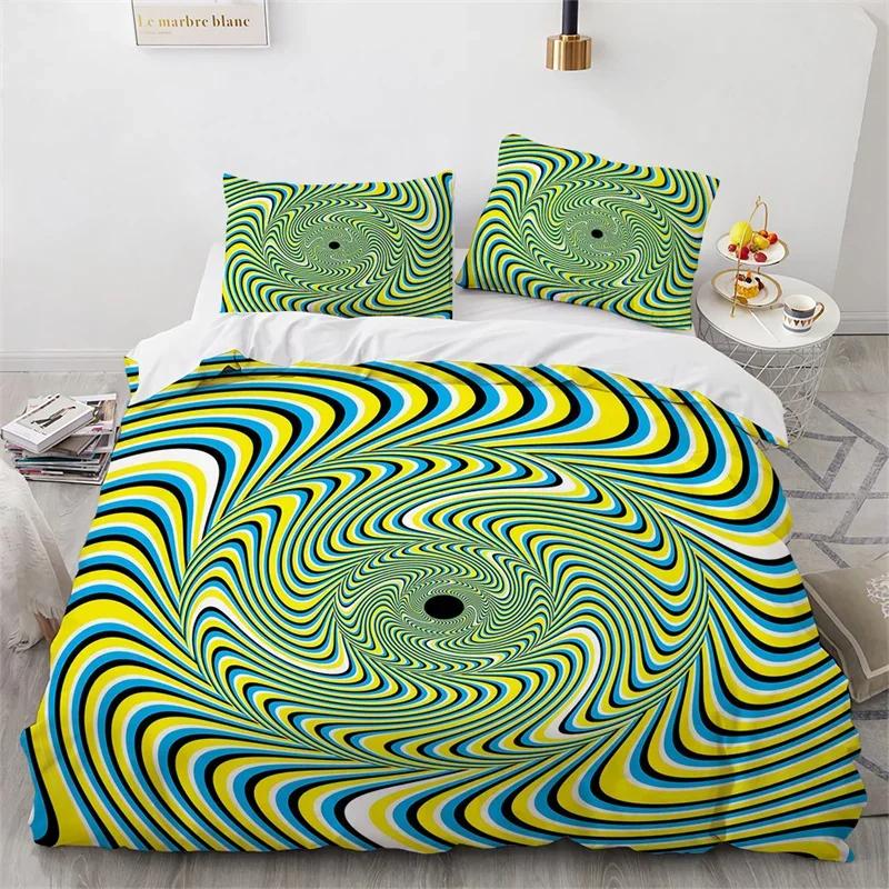 Abstract Geometric Duvet Cover Queen Psychedelic Spiral Swirl Bedding Set Microfiber Quilt Cover For Kids Teen Girls Room Decor