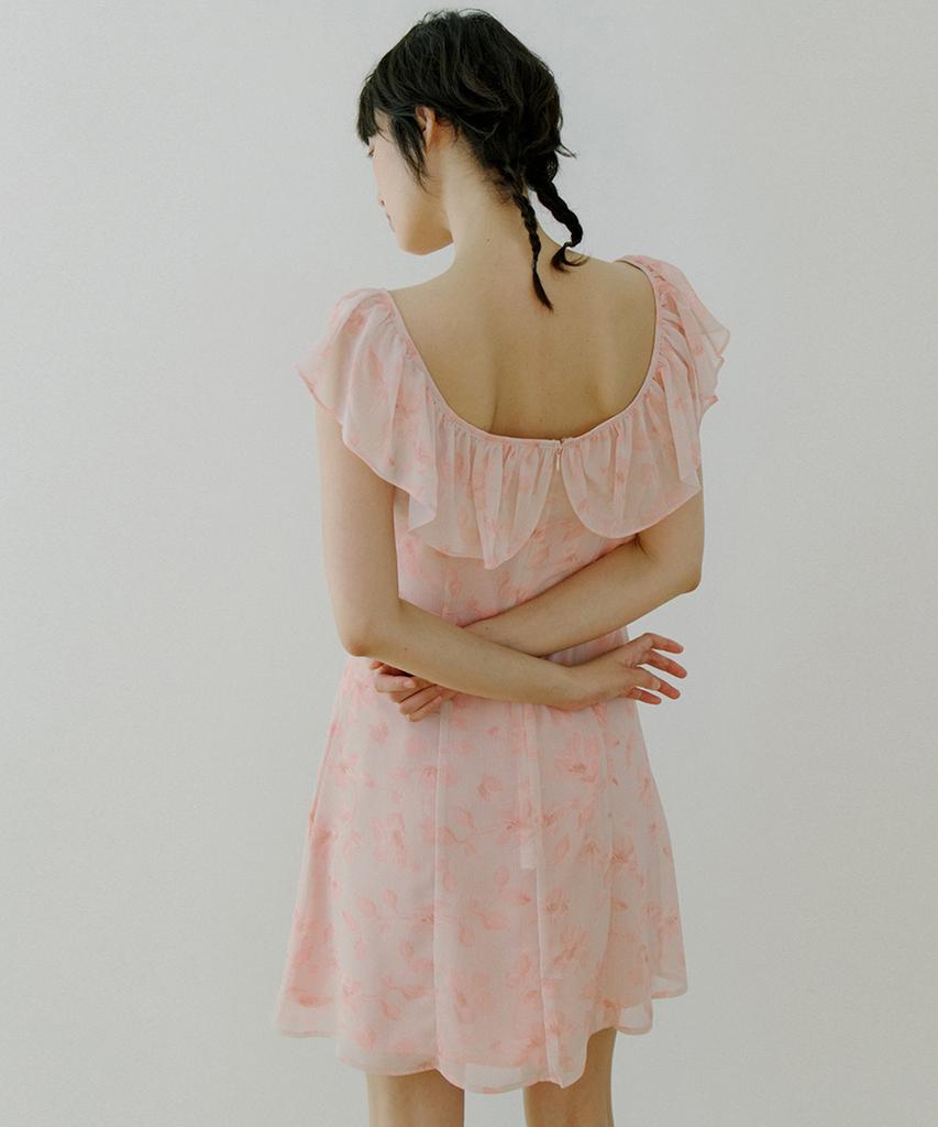 Riorg Woi Flower Pattern Frill Ops Peach Pink