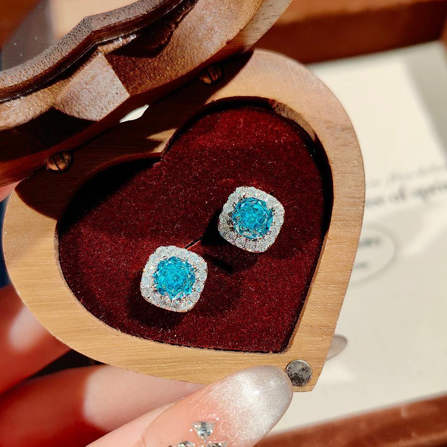 Fashion Square Bag Octagonal Rose Cut Pendant Necklace Colorful Diamond Ring Aquamarine Earrings Pink Diamond Treasure Suit Women