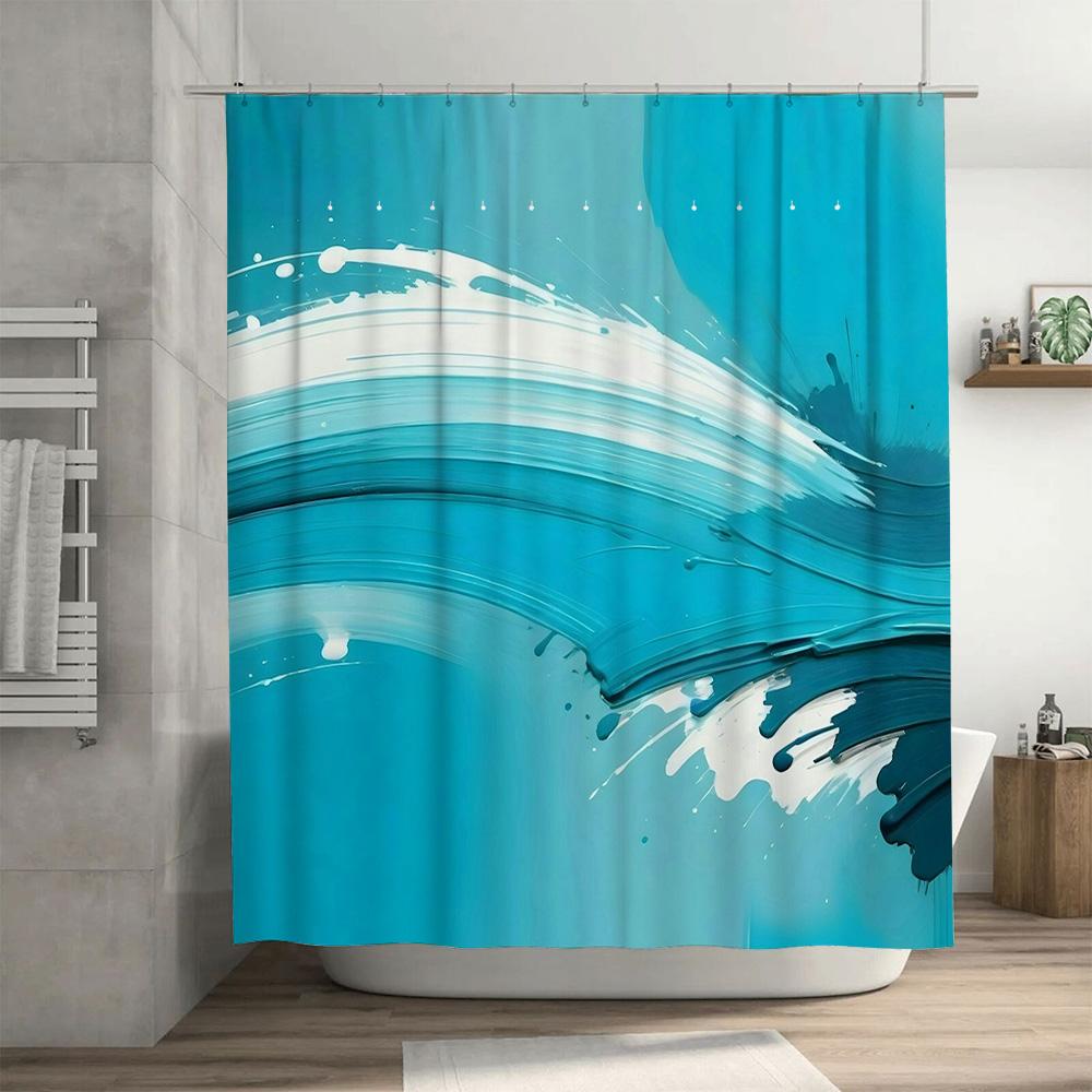 Modern Watercolor Blue And White Shower Curtain Bathroom Decor Waterproof Printed Plastic Rod Pocket Shower Curtains For Home Ba