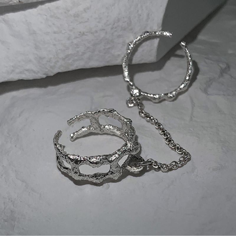 

Unique Geometric Design Adjustable Double Finger Ring For Women In Stunning Platinum Finish