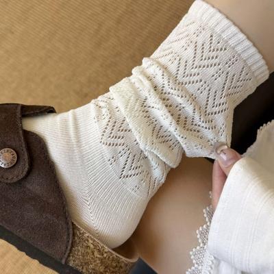 Simple And High-End ~ Early Autumn Diamond Lattice Small Fragrance Style Socks Women'S Hollow Mesh Calf Pile Socks