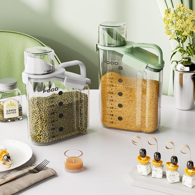 Transparenter Aufbewahrungsbehälter für Lebensmittel - Feuchtigkeits-, Insekten- und Staubdicht mit Messskala für Getreide und Speiseöl.