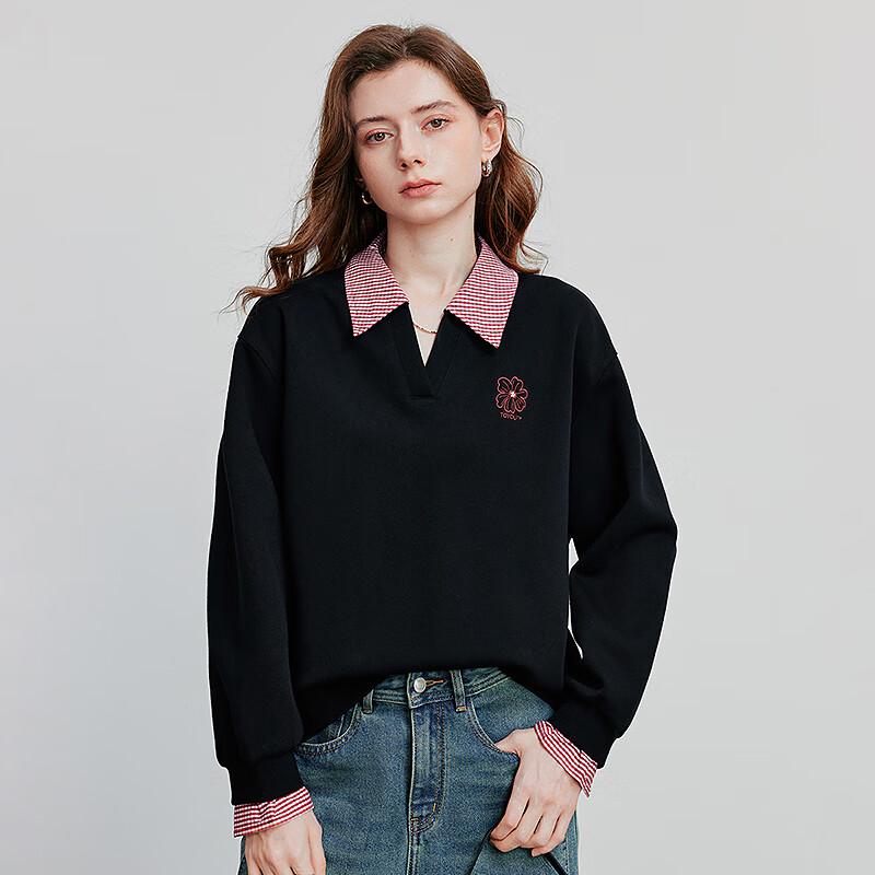 Women's Spliced Fake Two-Piece Embroidered Sweatshirt