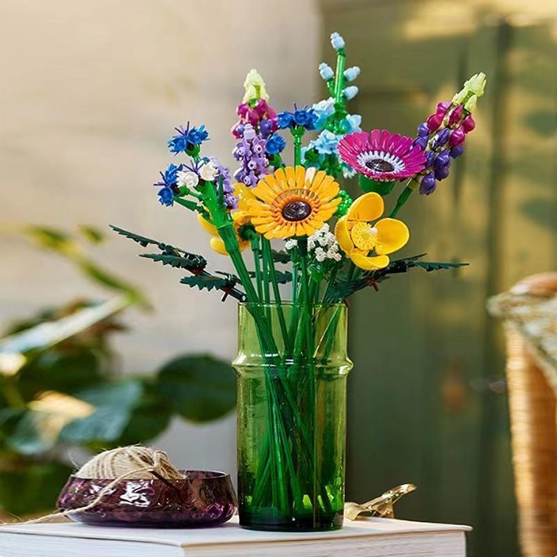 Funny Joy Eternal Artificial Roses Block Chrysanthemum Flower Home Decoration Wildflower Building Block Bouquet Girl Gift