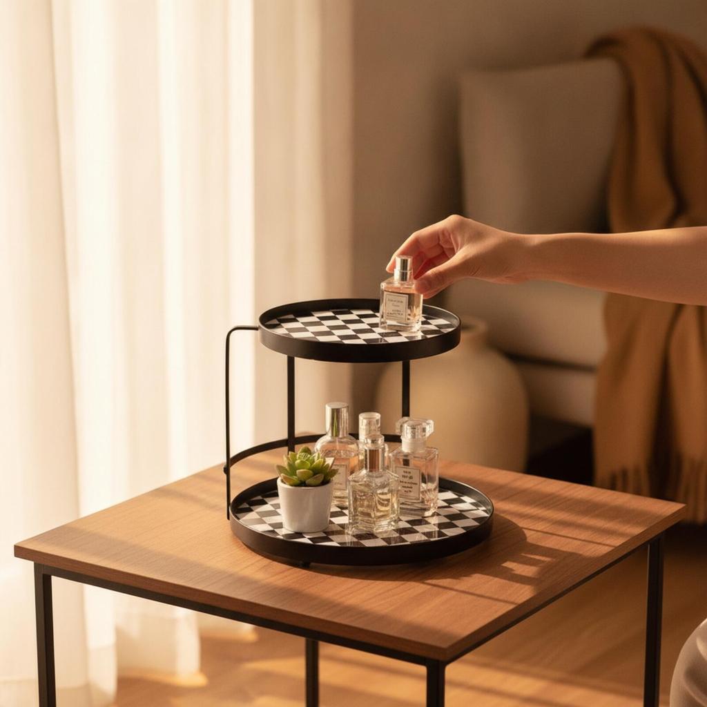 Dual-Level Storage Rack Compact Countertop Elegant for Dresser