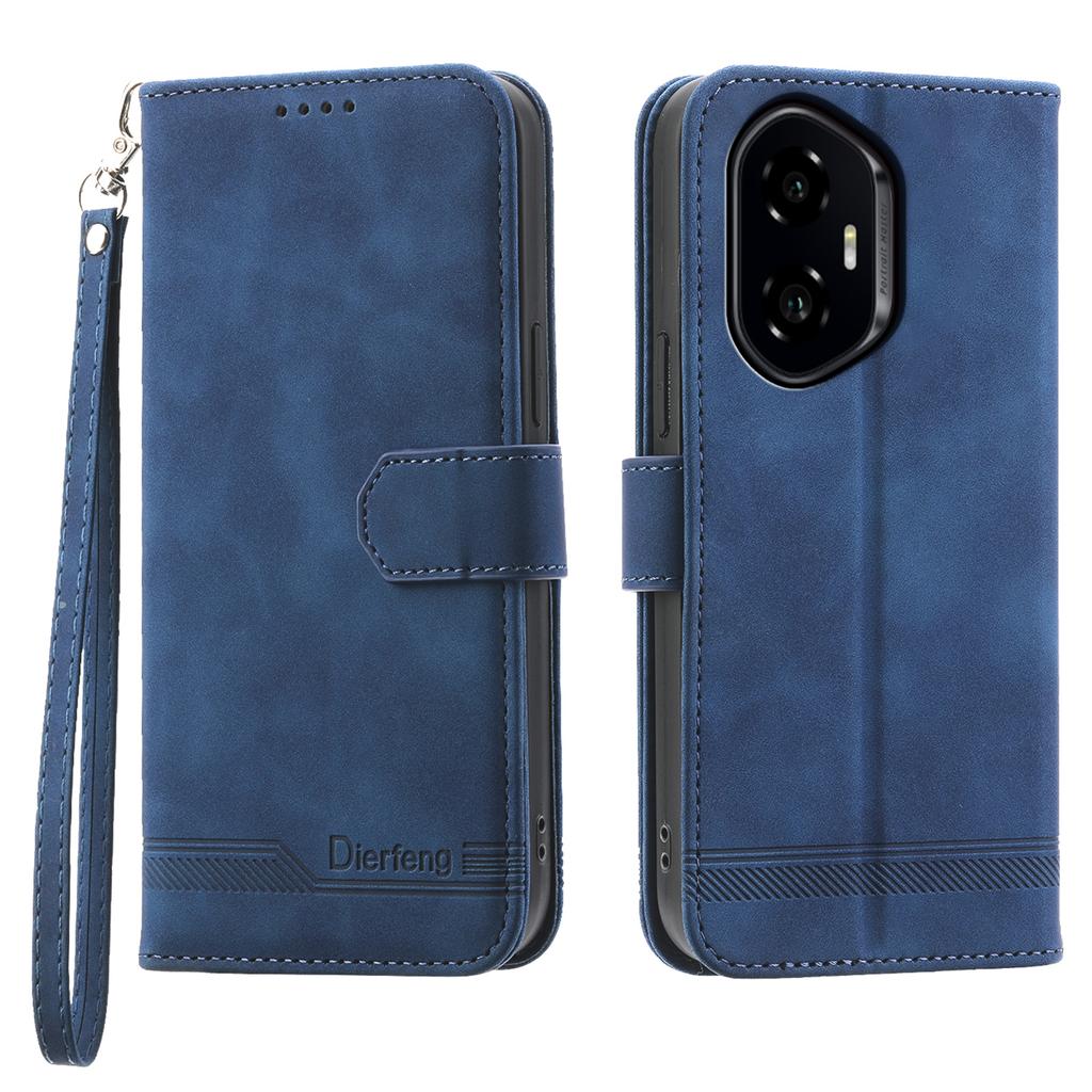 DIERFENG DF-03 For Honor 300 Leather Case Lines Imprint Wallet Phone Cover