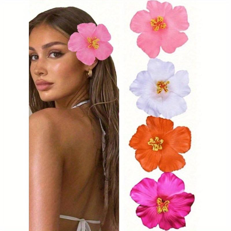 Hawaii Flower Hair Clips, Suitable for Women, 4 Pieces Artificial Flower Hair Clips, Hibiscus and Lotus Flower Hair Clips, Suitable for Beach Party
