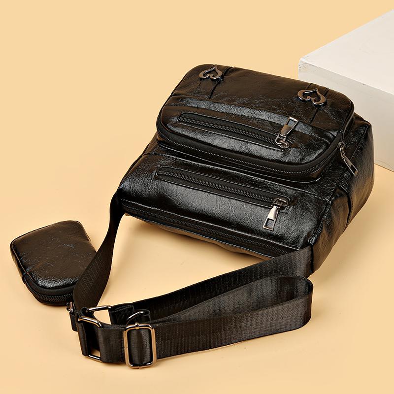 Women's Soft Leather Bag Crossbody Bag Multi-Pocket Large Capacity Shoulder Bag Mother Bag