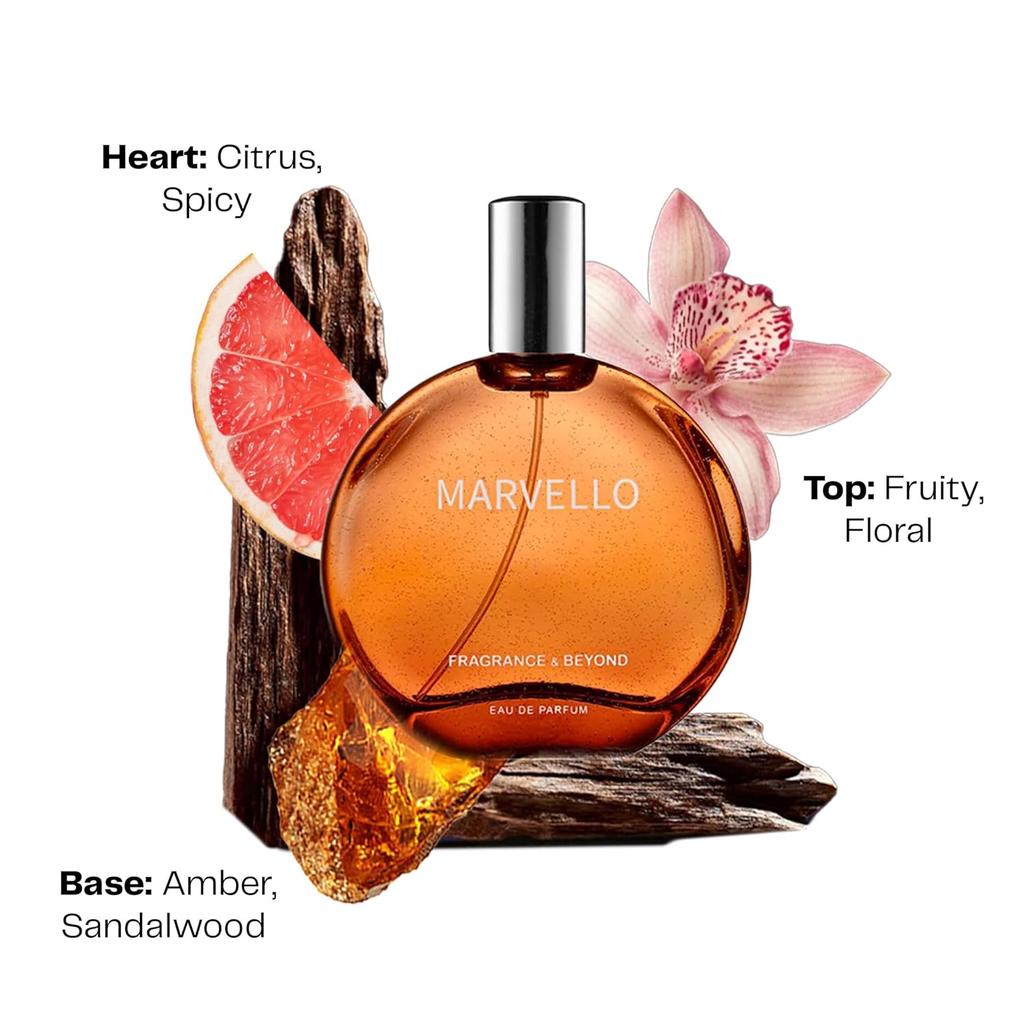 Fragrance & Beyond Marvello Eau De Parfum for Men & Women 100ml – Citrus, Floral & Sandalwood Notes | Long Lasting Scent | Best Gift
