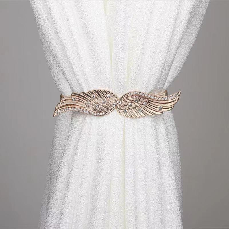 4Pcs Elegant Wing Shaped Metal Curtain Holdbacks Flexible Spring Rope Window Drapes Clip Fasteners for Drapery Holder