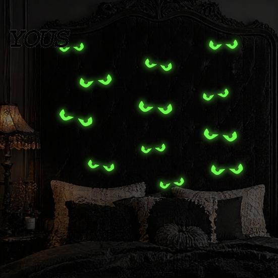Glow In The Dark Stickers Halloween Demon Eye Wall Stickers, Scary Luminous Ghost PVC Eyeball Decals, Waterproof Self-Adhesive Horror Deco for