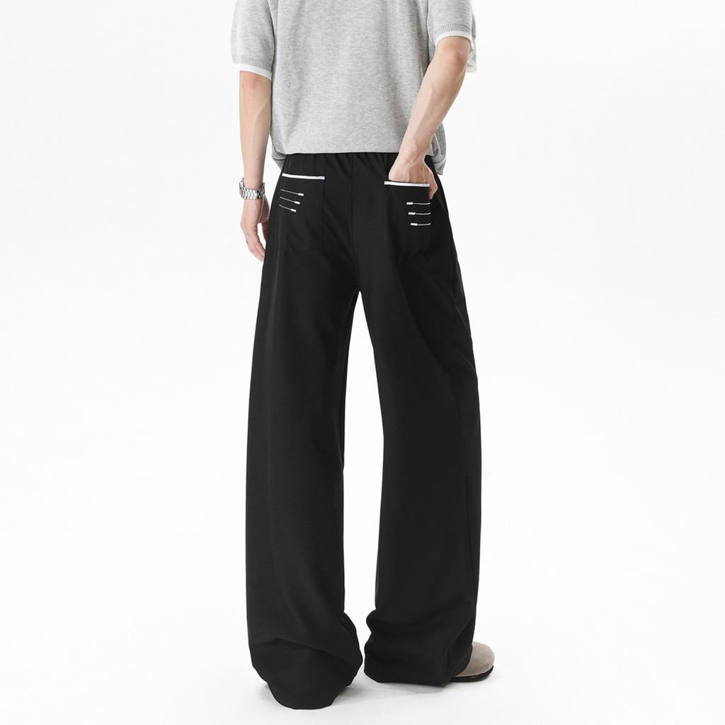 Men's American Pleated Trousers Fashion Loose Black Straight Versatile Wide-leg Casual Trousers Trend