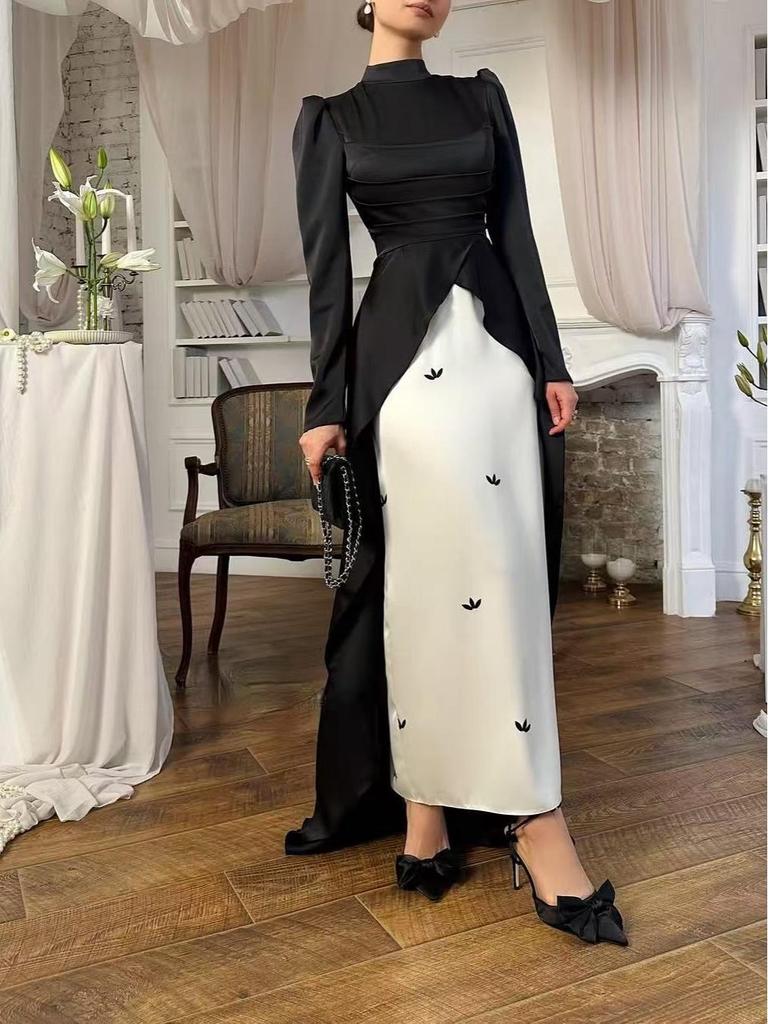 2025 Euro-American Slim-Fit Color-Block Evening Gown with Train