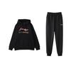 Li Ning Sports Lifestyle Series Letter Print Hooded Drop Shoulder Loose Long Sleeve Elastic Waist Long Pants Casual Sports Suit AKLT619-1+YWDT337-1