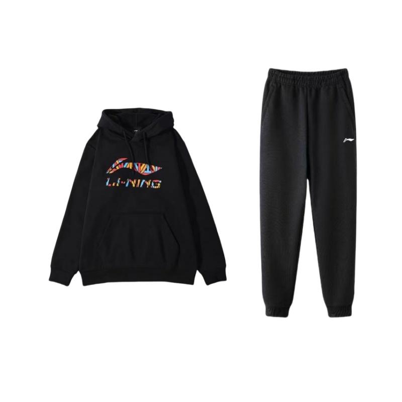 Li Ning Sports Lifestyle Series Letter Print Hooded Drop Shoulder Loose Long Sleeve Elastic Waist Long Pants Casual Sports Suit AKLT619-1+YWDT337-1