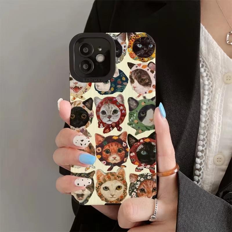 Fashion Many Funny Cat Silicone Case For iPhone 13 14 15 Pro Max 16 Plus 11 12 Mini 17 Air Soft Leather Shockproof Full Cover
