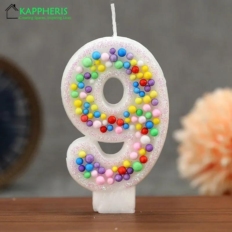 Children's Birthday Candle 1 Year Colorful Pearled Candle Macaron Original Candle Flameless Cake Decoration Theme Party Supplier