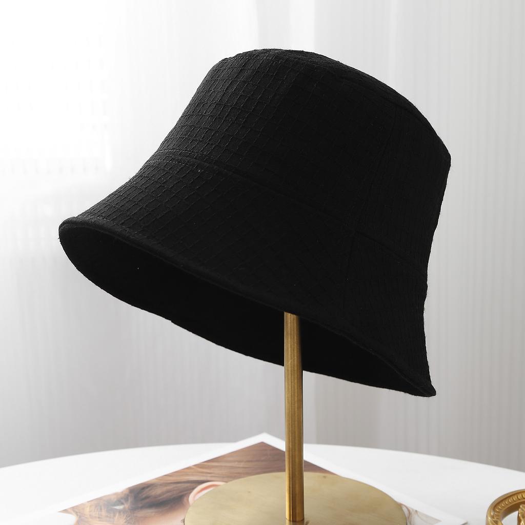 Hat women spring and autumn new waffle sunshade basin hat simple and versatile face small drawstring bucket hat
