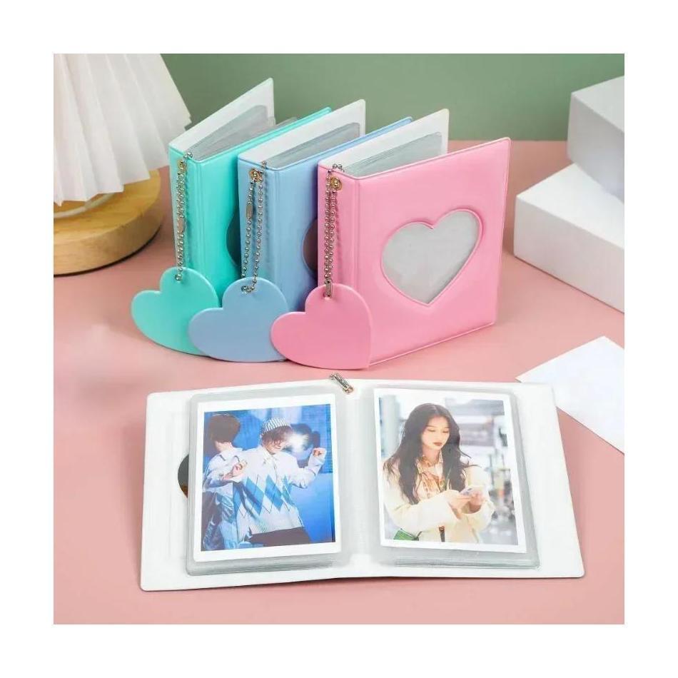 1Pcs Cute 3-inch Solid Color Photo Album Love Hollow Photocard Holder Heart Pendant Cards Collect Book Albums Portable Household