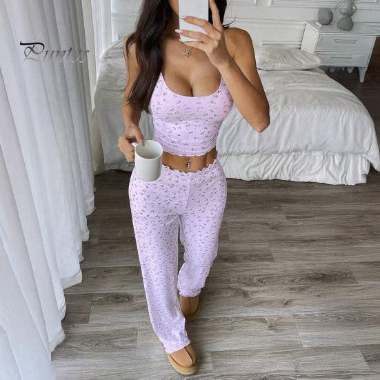 Floral Printed Camisole Pajama Set Women Pajamas with Print, Sleeveless U Neck Lightweight Sleep Sets for Vacation And Pants, Sexy Comfortable