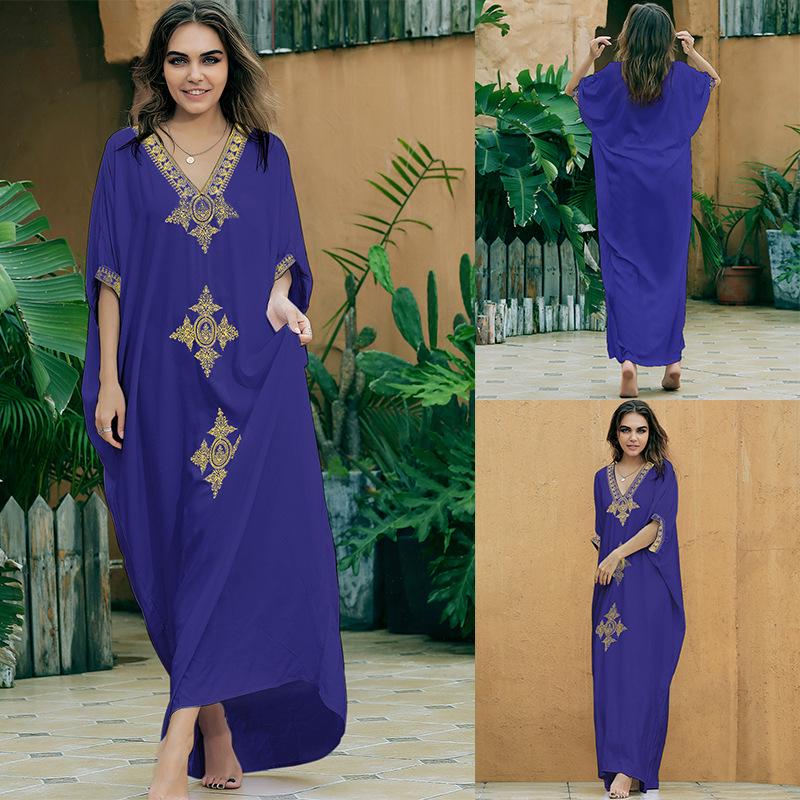 

Elegant European American Cotton Embroidered Long Beach Robe Cover-Up One Size