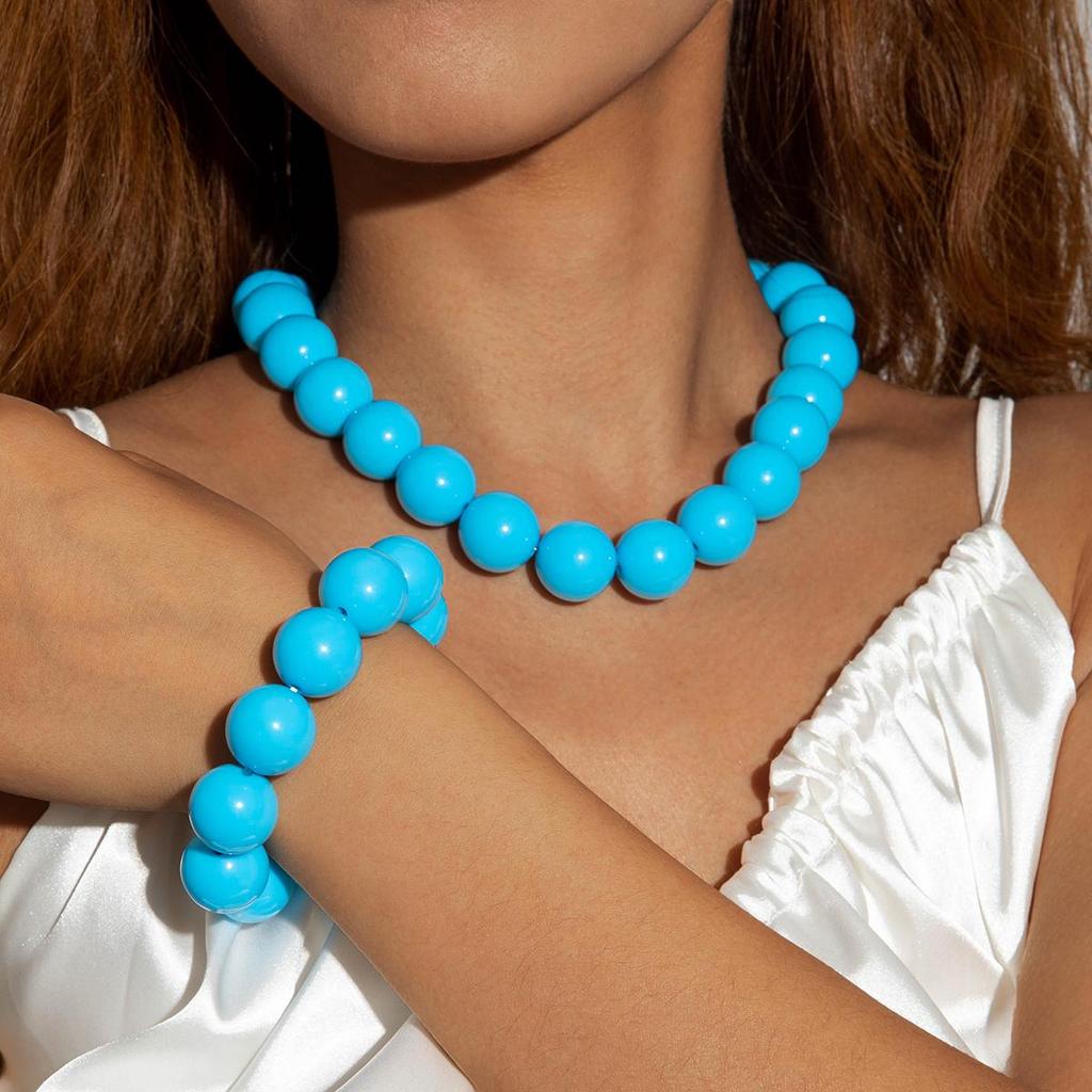 Sommerlich Frisch und Lebhaft Bunte Übertreibene Perlen Schmuck Damen Schmuckset Reise, Strandurlaub Dopamin Stil Halskette