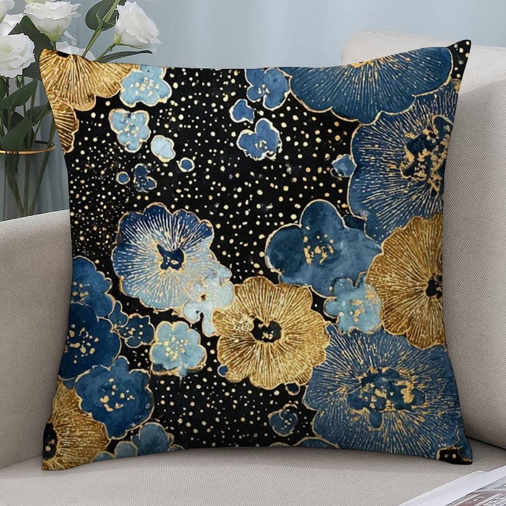 

Luxury Blue Flowers Pillow Case Short plush Double-sided Print Square Throw Pillow Covers Sofa Home Cushion Decor 12x12Inch