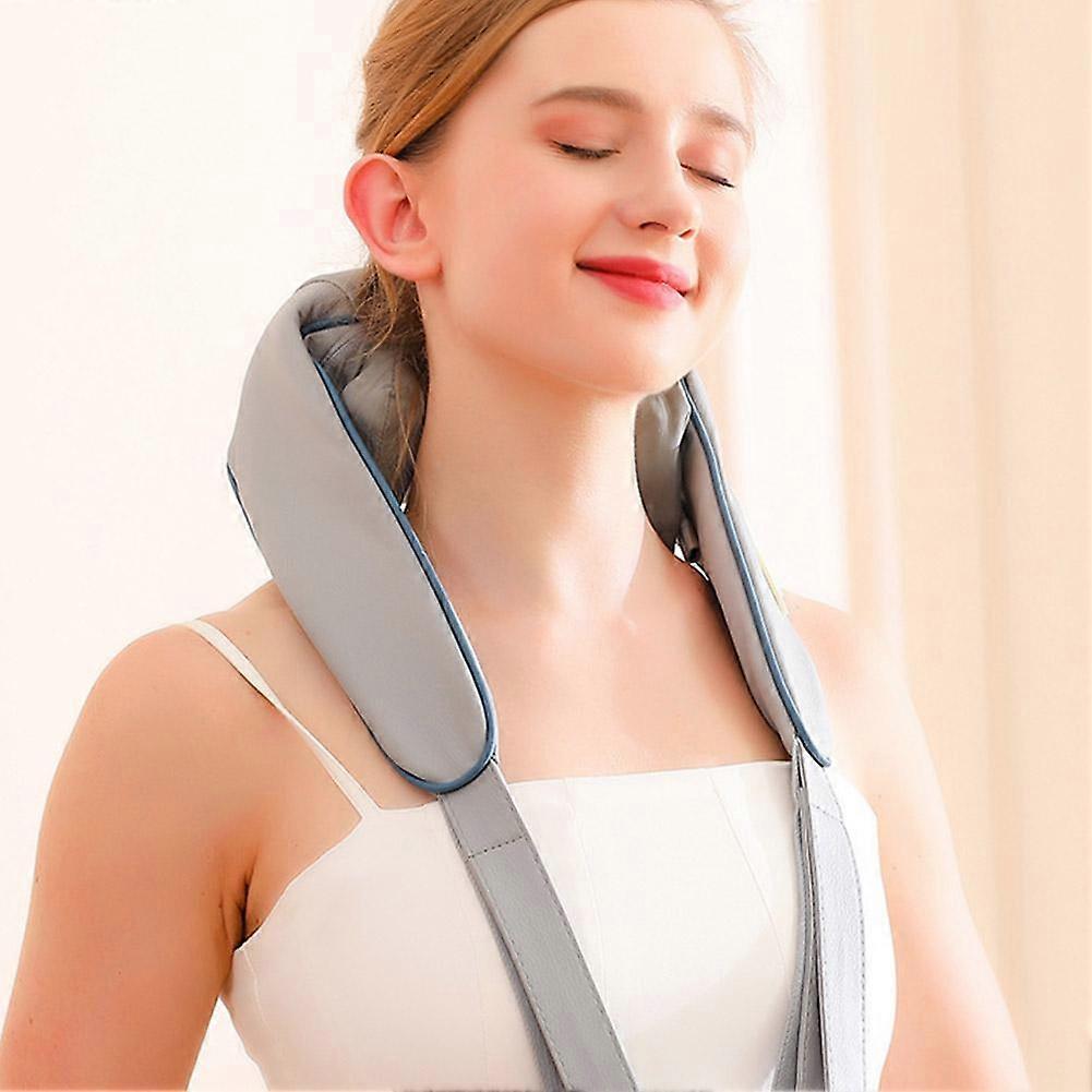 3D Kneading Neck Massager with Heat Wireless Portable 3 Speeds Beige Gray