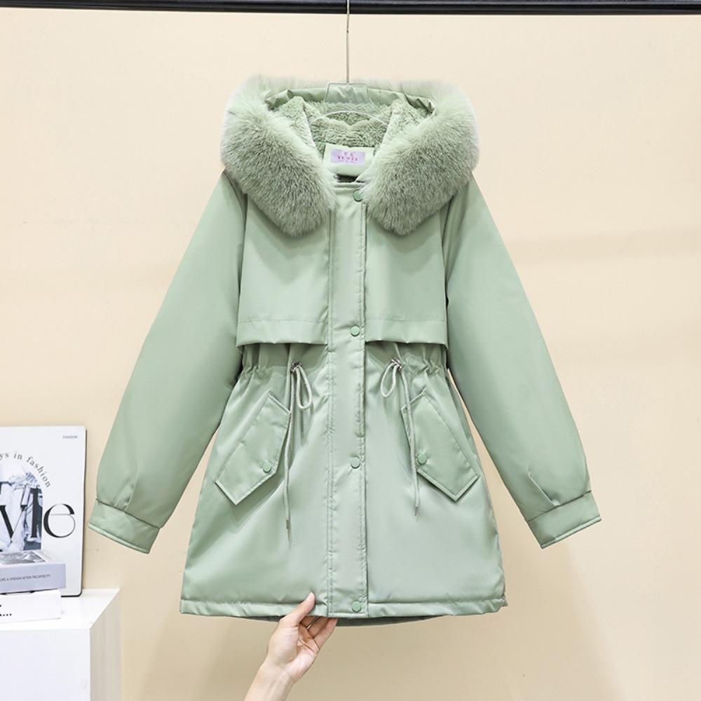 2025 New Pie Overcomes Plush Padded Padded Padded Jacket Women's Medium and Long Large Fleece Collar Plush Edition Slim Padded Jacket Thick Jacket
