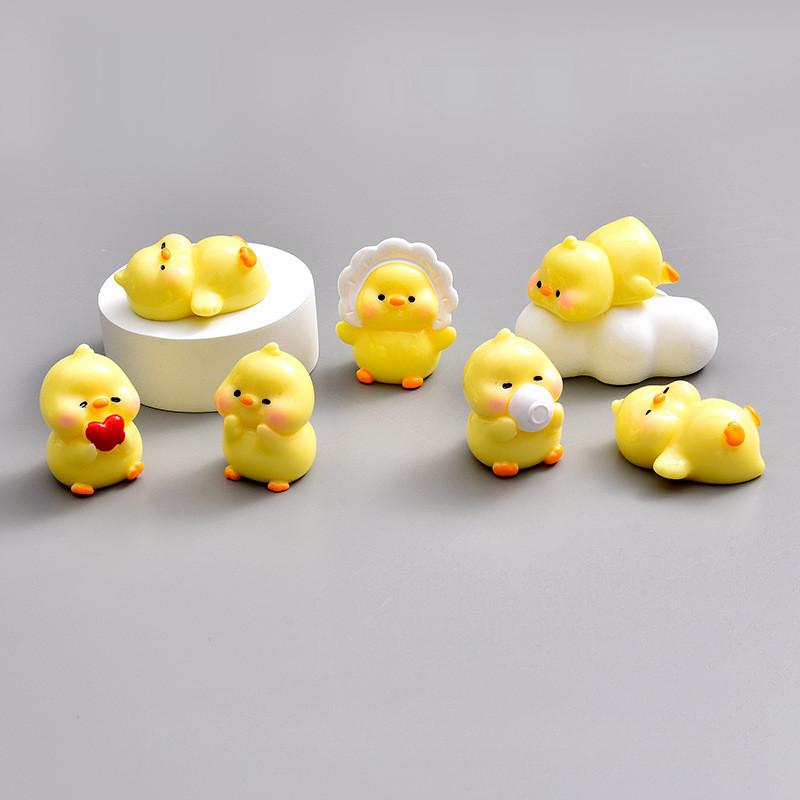 6Pcs/set Cartoon Chick Animal Miniatures Resin Ornaments Fairy Garden Decoration Moss Terrarium Micro Landscape