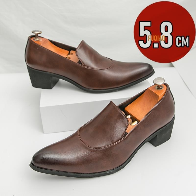 Fashion Retro Mens Dress Shoes High Heels 5.8cm Height Luxury Leather High Quality Height Increase Elegant Wedding Social Formal Shoes