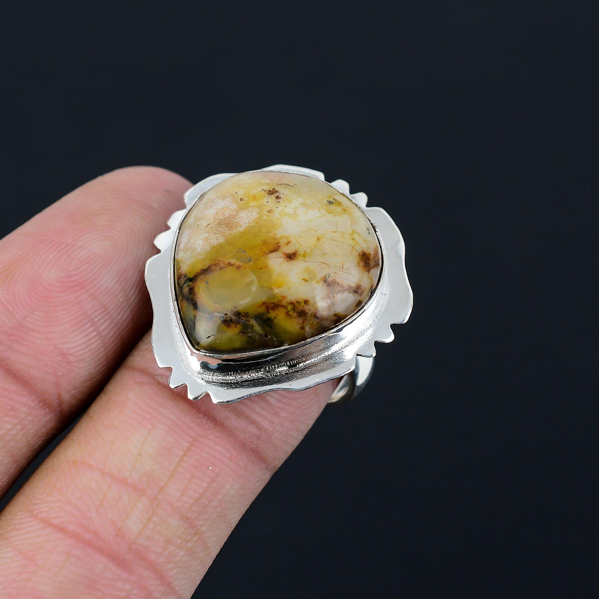 Friendship Day Deal Sterling Silver Natural Plume Agate Solitaire Ring Size 8 8