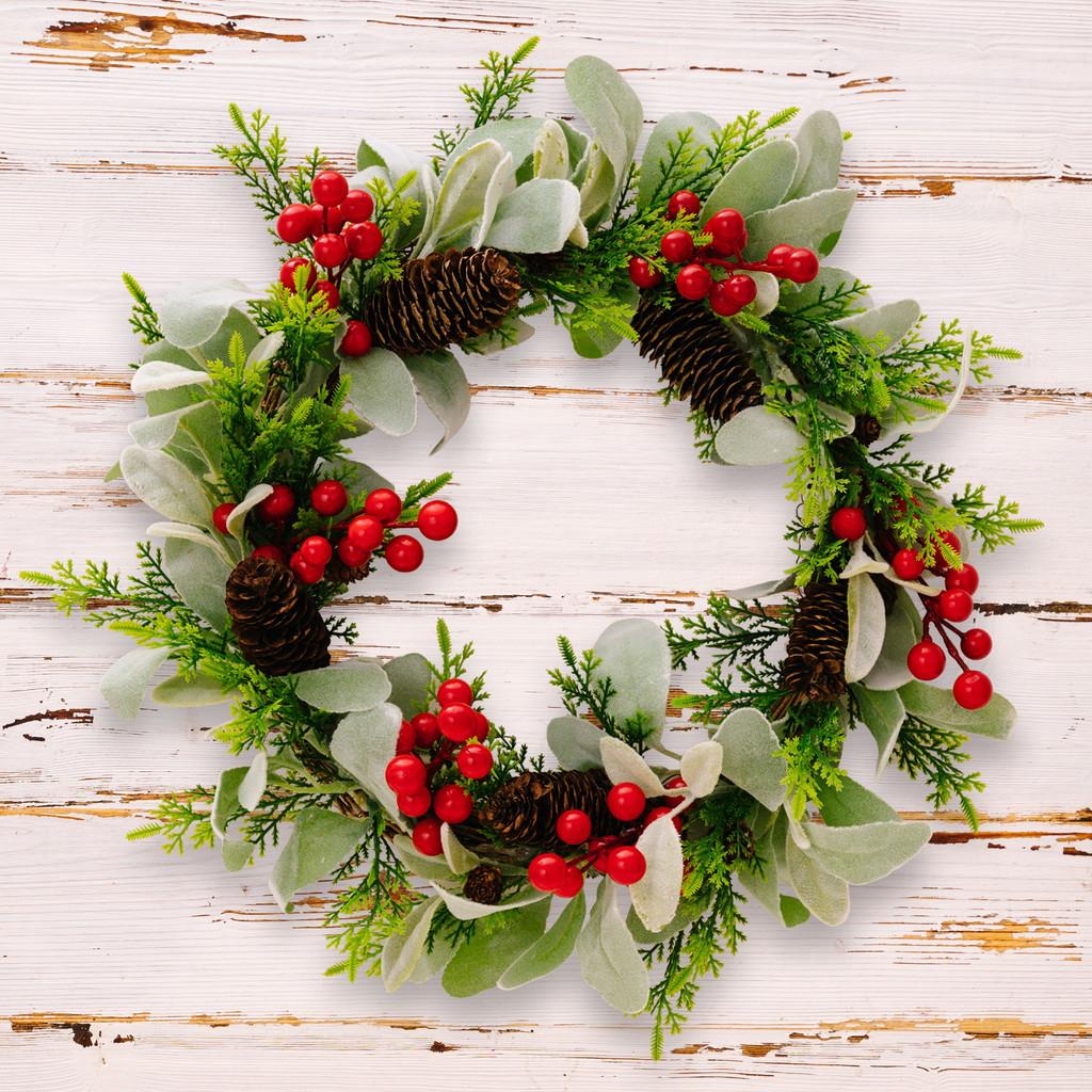 American European Elegant Style Christmas Red Berry Wreath Perfect For Seasonal Decor