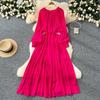 French Vintage Evening Dress Elegant Asymmetrical Ruffle O Neck Long Sleeve Lace Up Spliced Chic High Street Autumn Clothing