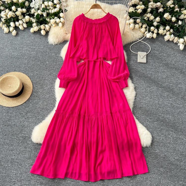 French Vintage Evening Dress Elegant Asymmetrical Ruffle O Neck Long Sleeve Lace Up Spliced Chic High Street Autumn Clothing