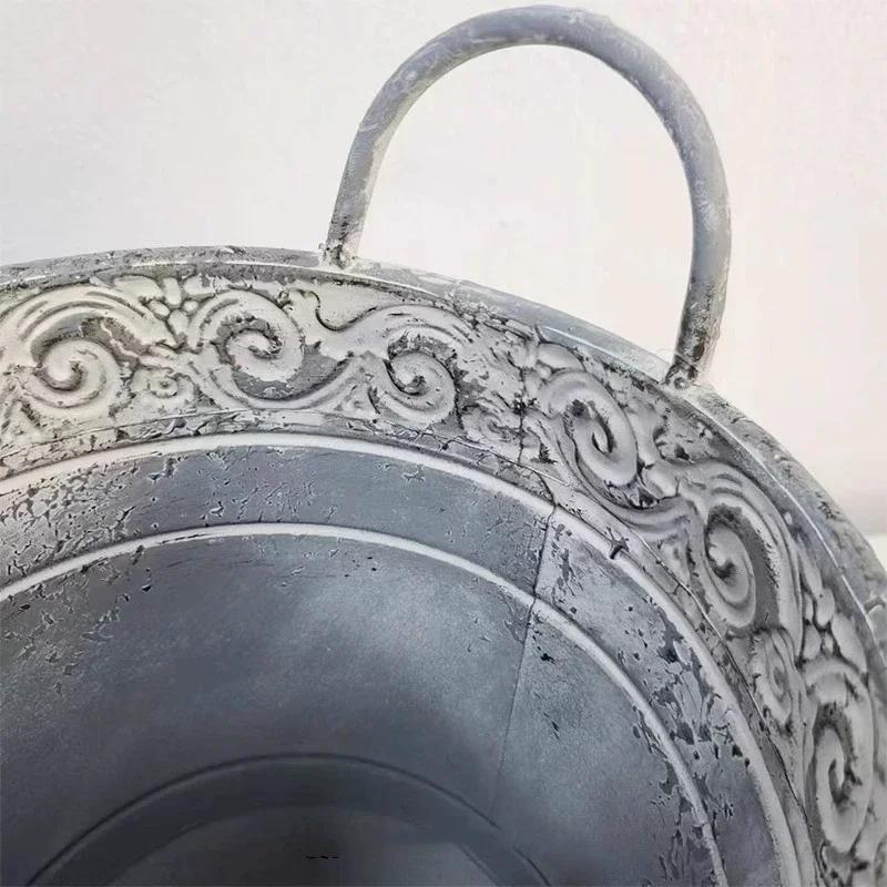 Metal Double Handle Flower Pot Courtyard Flower Shop Garden Balcony Planting Pots Home Living Room Decorate Ironwork Vase