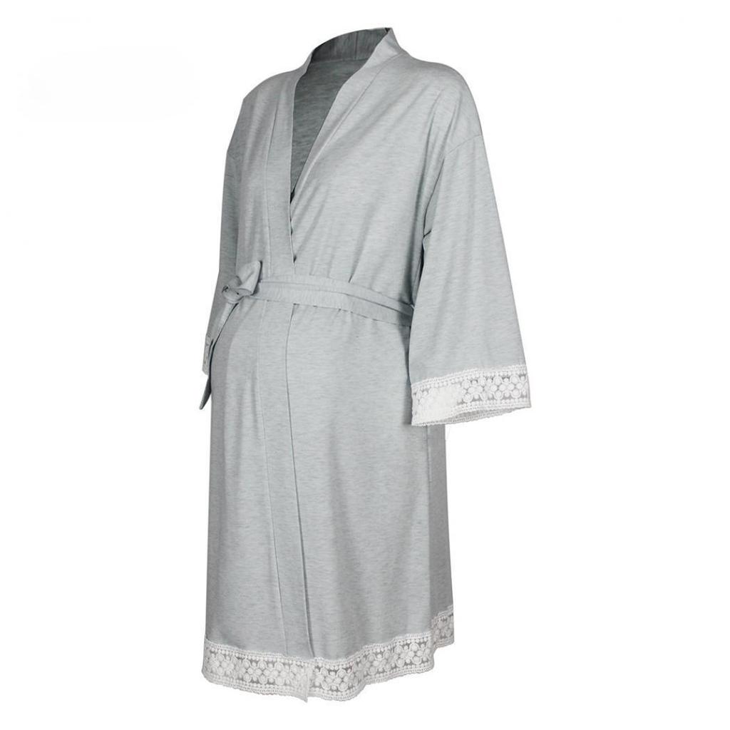 Women's Bathrobe Gown Maternity Nursing Nightdress Robe Kimono Pyjamas Cardigan Sleep Dress