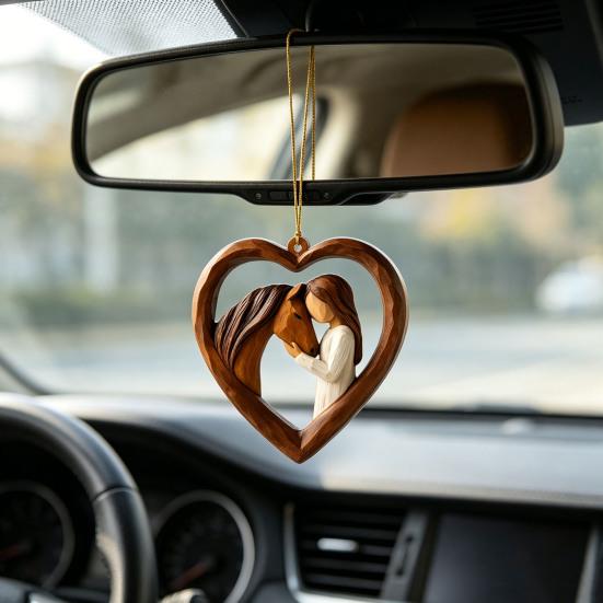 2D Acrylic Girl Horse Heart Ornament Car Rearview Mirror Double-Sided Printed Keychain Fade-Resistant Equestrian Lover Gifts