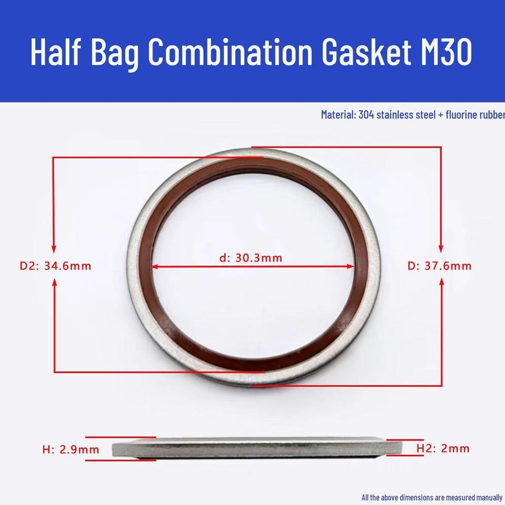 JB982 High-Temp Resistant Fluororubber Gasket, 304 Stainless Steel, Semi-Encapsulated, Wear & Pressure Resistant.