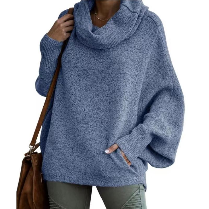 

Модный женский однотонный свитер с высоким воротником, модный пуловер-фонарик, свободный повседневный свитер с длинным рукавом S синий